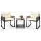 3 Piece Black Rattan Bistro Set with Beige Cushions and Glass Table